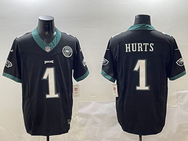 Men Philadelphia Eagles 1 Hurts Black Second generations 2025 Nike Vapor Limited NFL Jersey style 3